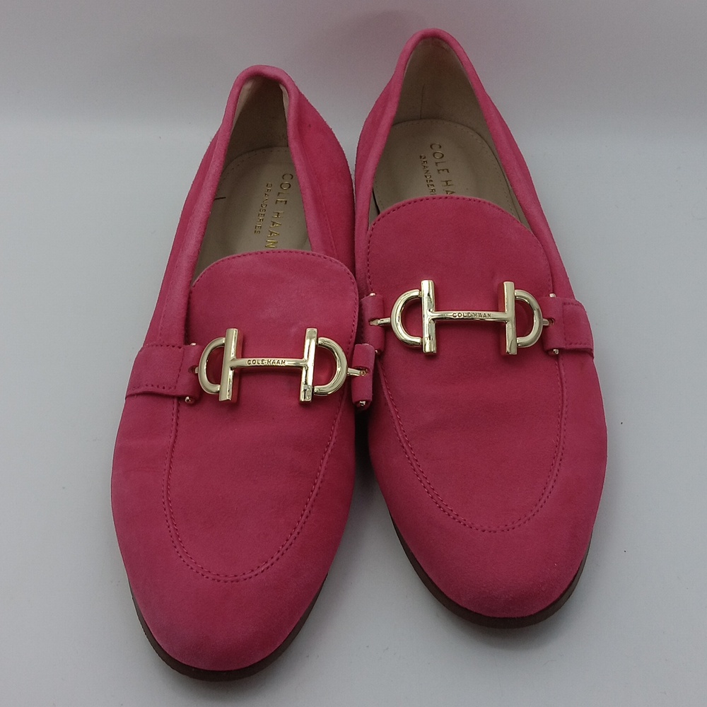 COLE HAAN PINK SUEDE LOAFRRS WITH GOLD  ACCENT